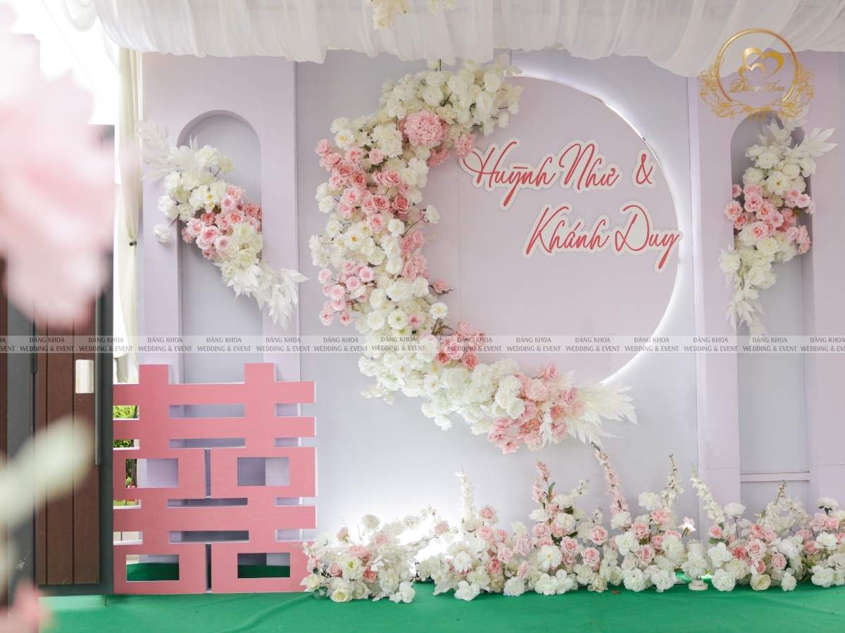 Mẫu backdrop phông chụp hình cưới tone hồng 05