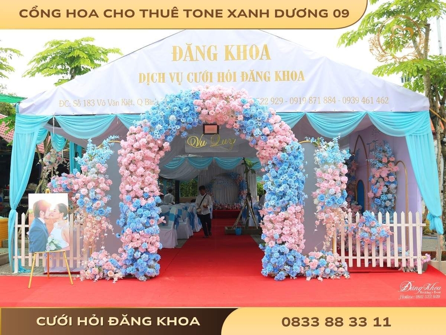 Cổng hoa cho thuê tone xanh dương 09
