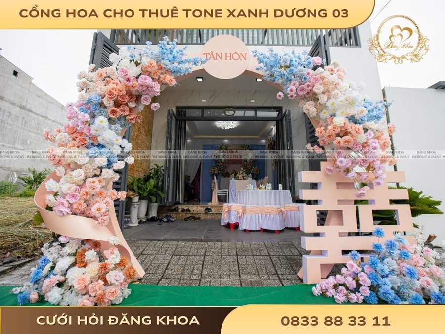Cổng hoa cho thuê tone xanh dương 03