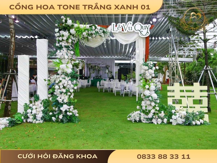 Cổng hoa tone trắng xanh 01