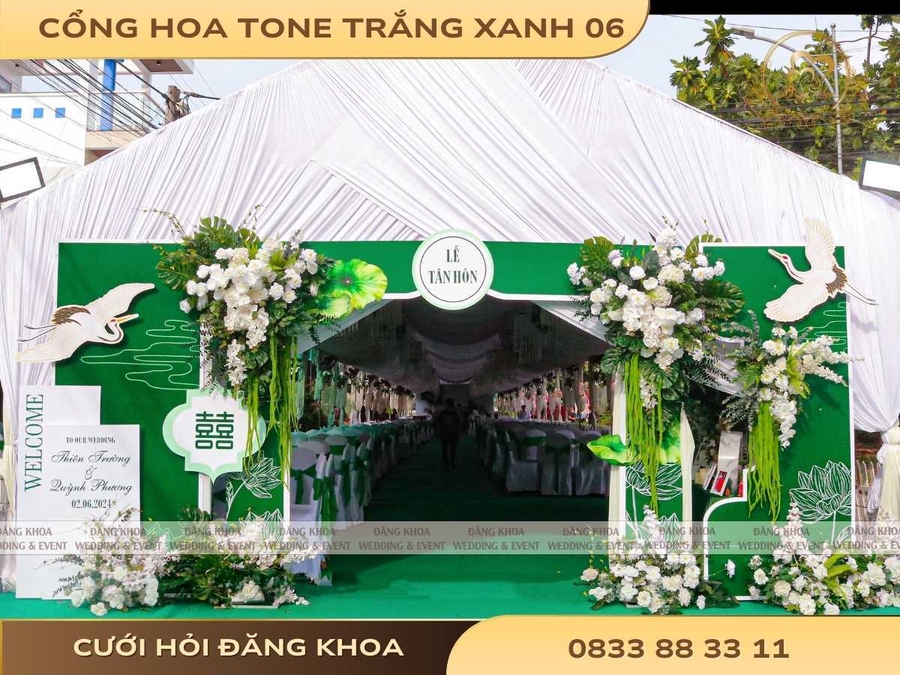 Cổng hoa tone trắng xanh 06