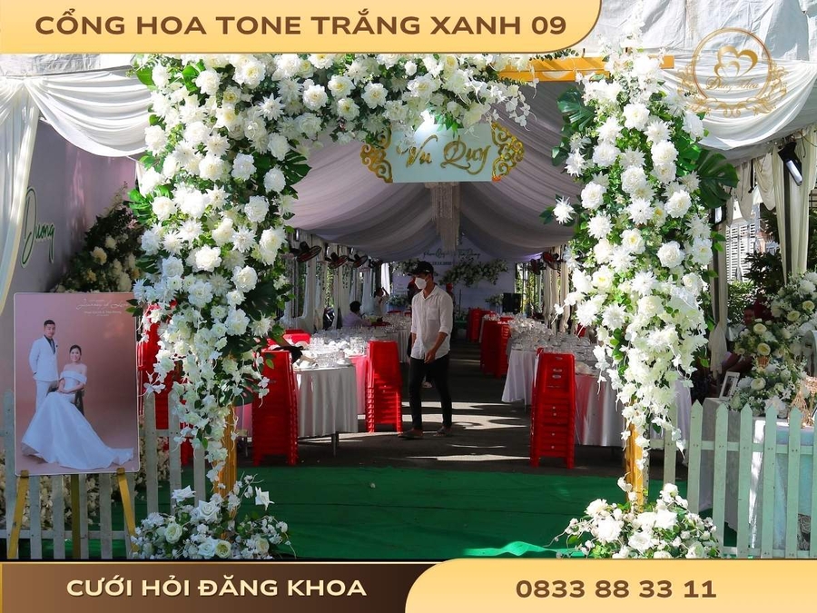 Cổng hoa tone trắng xanh 09
