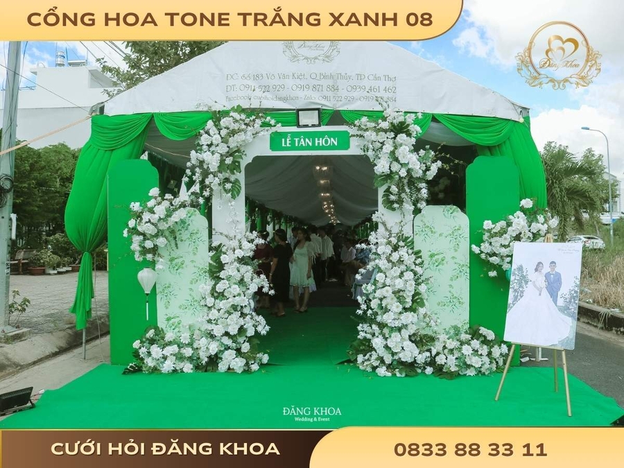 Cổng hoa tone trắng xanh 08