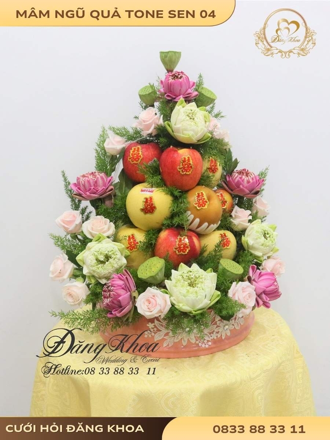 Mâm ngũ quả & hoa tươi tone sen 04