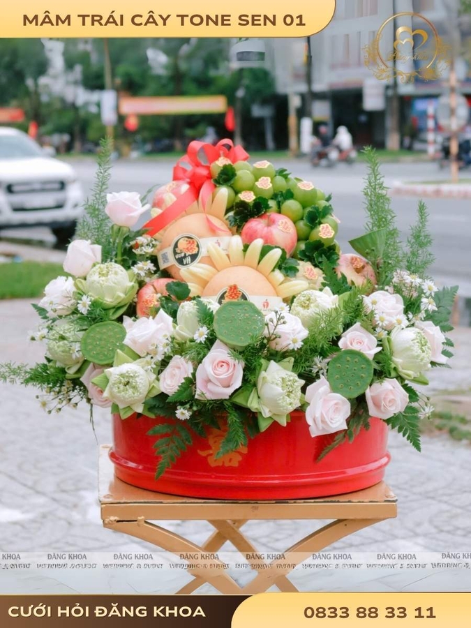 Mâm trái cây & hoa tươi tone sen 01