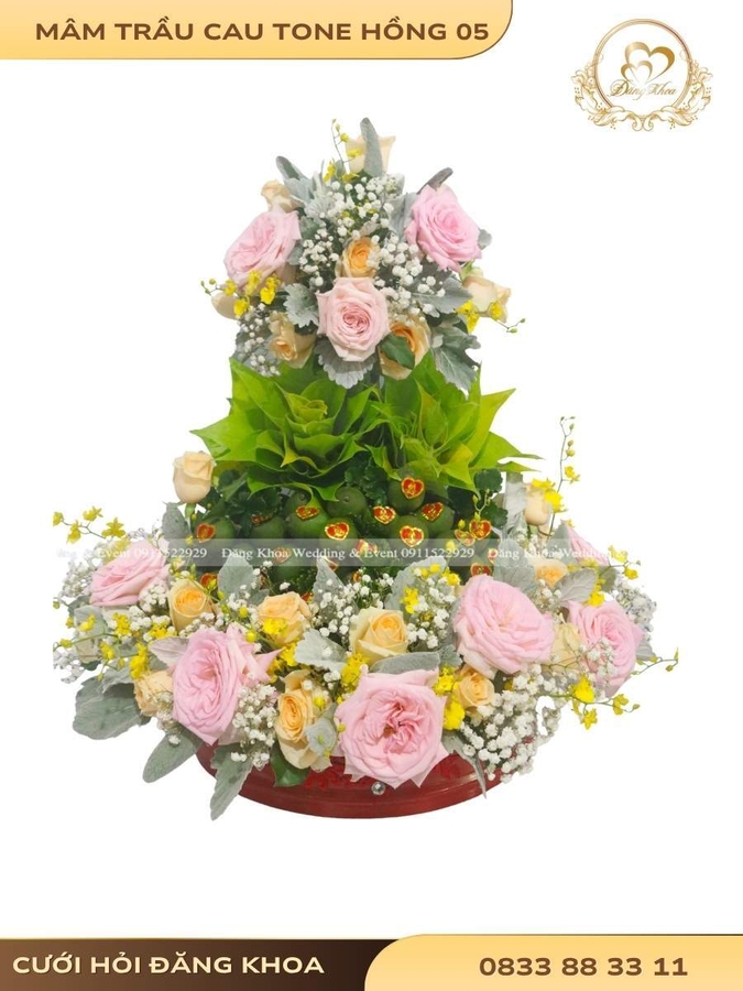 Mâm trầu cau & hoa tươi tone hồng 05