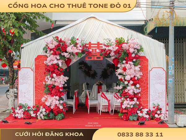 Cổng hoa cho thuê tone đỏ 01