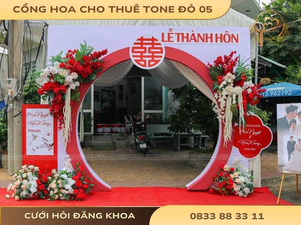 Cổng hoa cho thuê tone đỏ 05