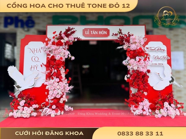 Cổng hoa cho thuê tone đỏ 12
