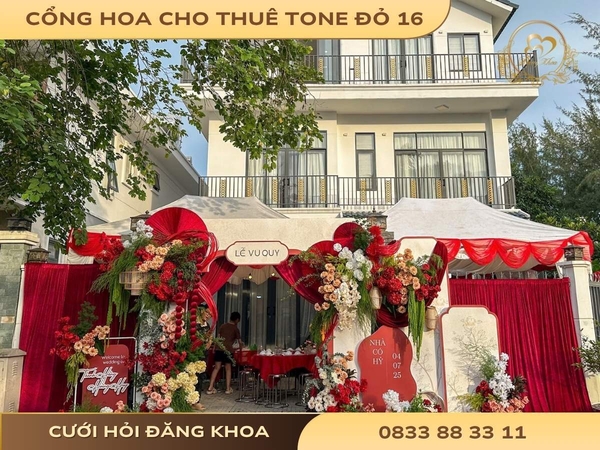 Cổng hoa cho thuê tone đỏ 16