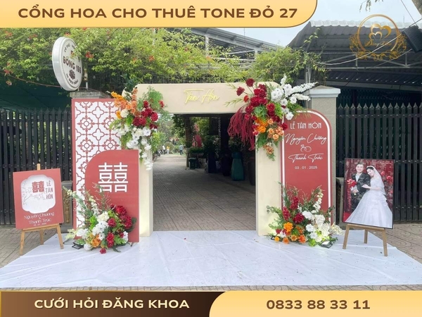Cổng hoa cho thuê tone đỏ 27