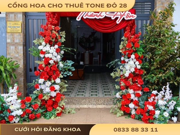 Cổng hoa cho thuê tone đỏ 28