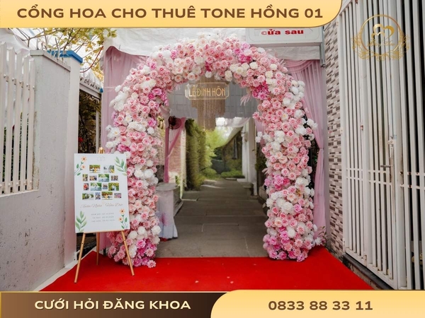 Cổng hoa cho thuê tone hồng 01