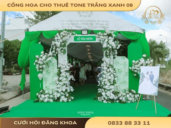 Cổng hoa cho thuê  tone trắng xanh 08