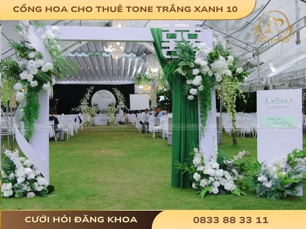 Cổng hoa cho thuê tone trắng xanh 10