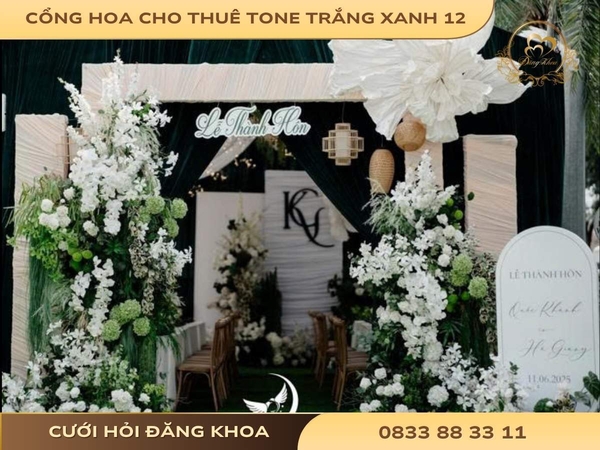 Cổng hoa cho thuê tone trắng xanh 12