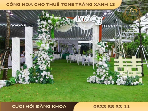 Cổng hoa cho thuê tone trắng xanh 13