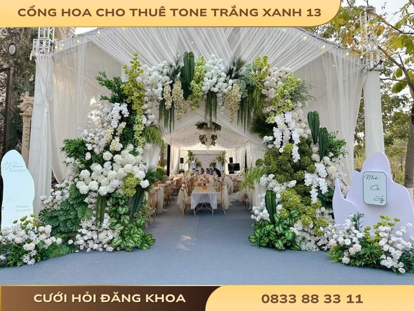 Cổng hoa cho thuê tone trắng xanh 13