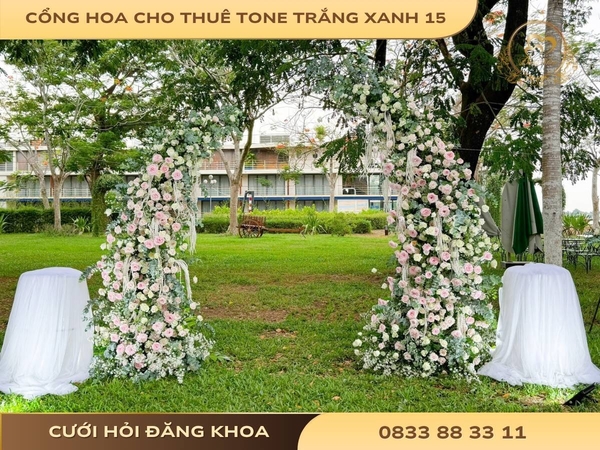 Cổng hoa cho thuê tone trắng xanh 15