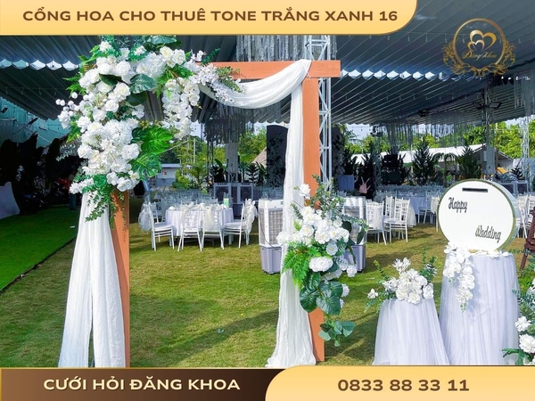Cổng hoa cho thuê tone trắng xanh 16