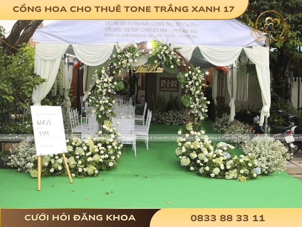 Cổng hoa cho thuê tone trắng xanh 17