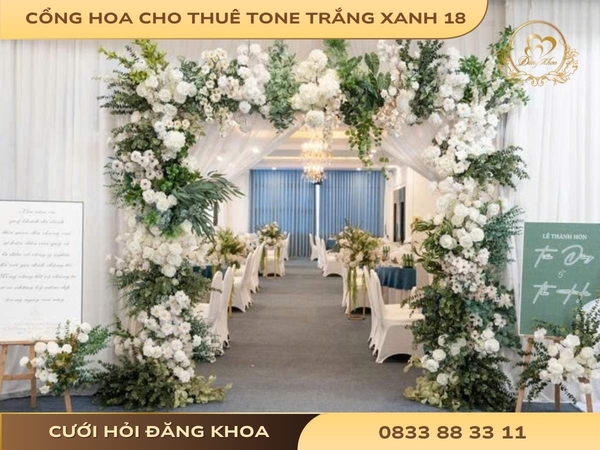 Cổng hoa cho thuê tone trắng xanh 18
