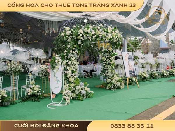 Cổng hoa cho thuê tone trắng xanh 23