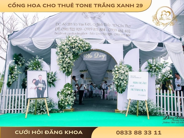 Cổng hoa cho thuê tone trắng xanh 29