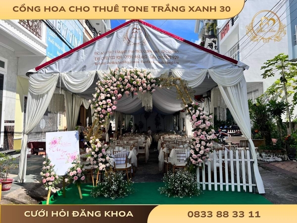 Cổng hoa cho thuê tone trắng xanh 30