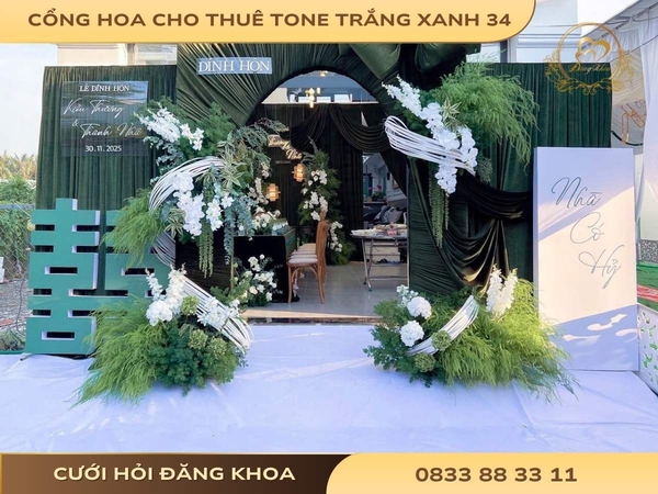 Cổng hoa cho thuê tone trắng xanh 34