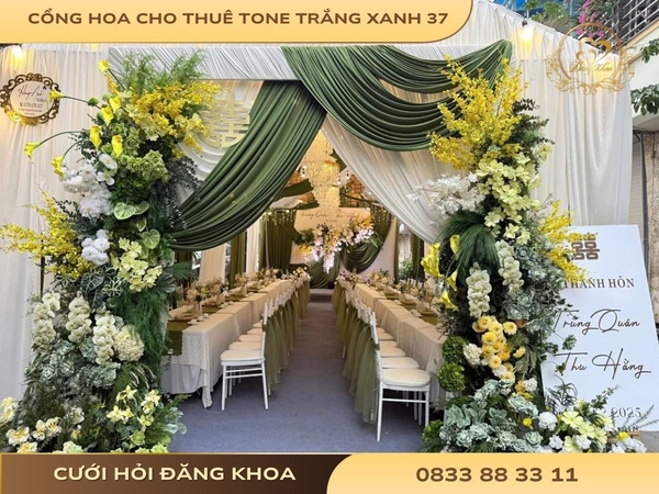 Cổng hoa cho thuê tone trắng xanh 37