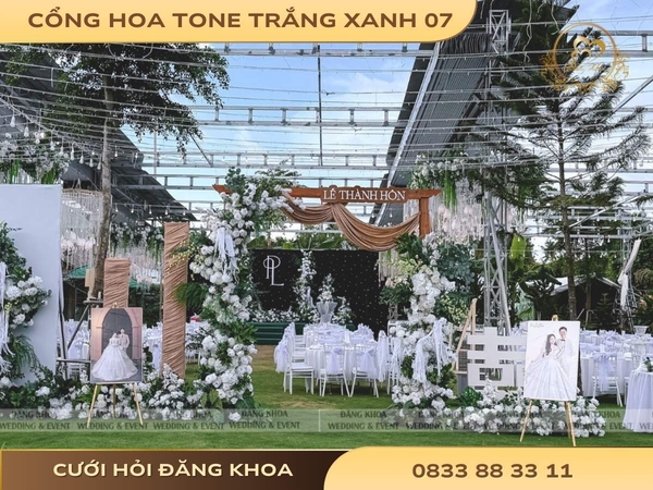 Cổng hoa tone trắng xanh 07