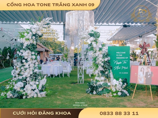 Cổng hoa tone trắng xanh 09