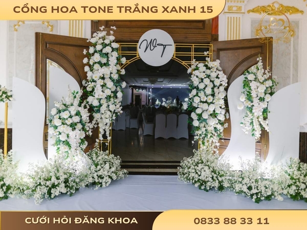 Cổng hoa tone trắng xanh 15