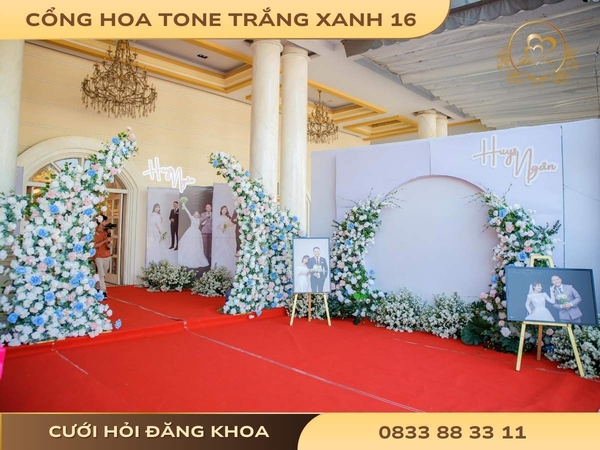 Cổng hoa tone trắng xanh 16