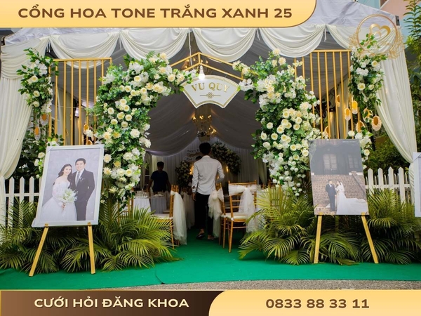 Cổng hoa tone trắng xanh 25