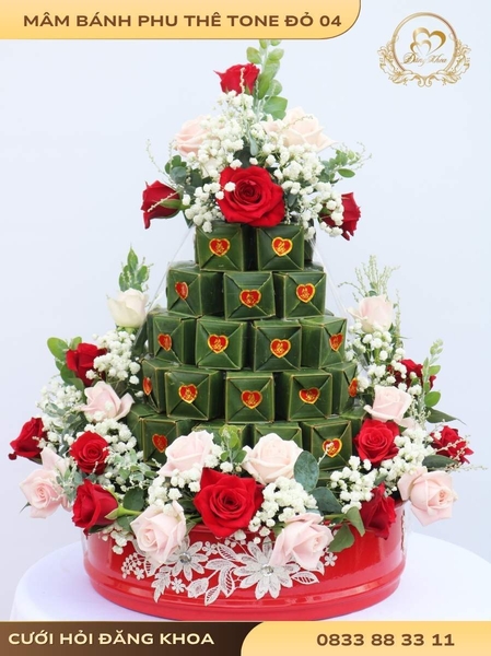 Mâm bánh phu thê & hoa tươi tone đỏ 04