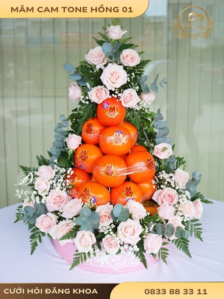 Mâm cam & hoa tươi tone hồng 01