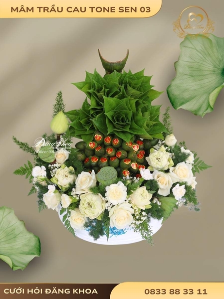 Mâm trầu cau & hoa tươi tone sen 03